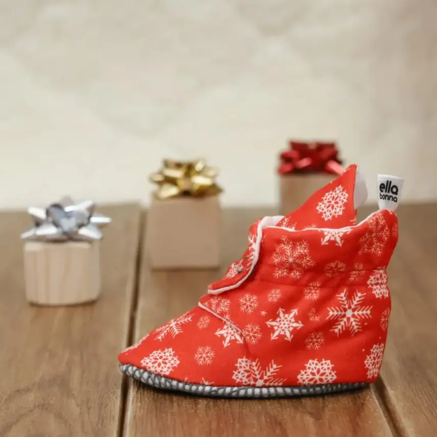 Ella Bonna Unisex Ev Botu Organik Pamuk Kaydırmaz Taban Kırmızı - 6