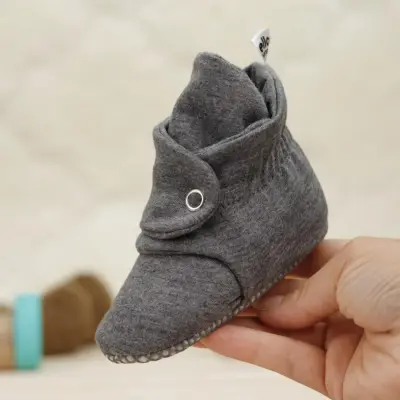 Ella Bonna Unisex Ev Botu Organik Pamuk Kaydırmaz Taban Koyu Gri - 4