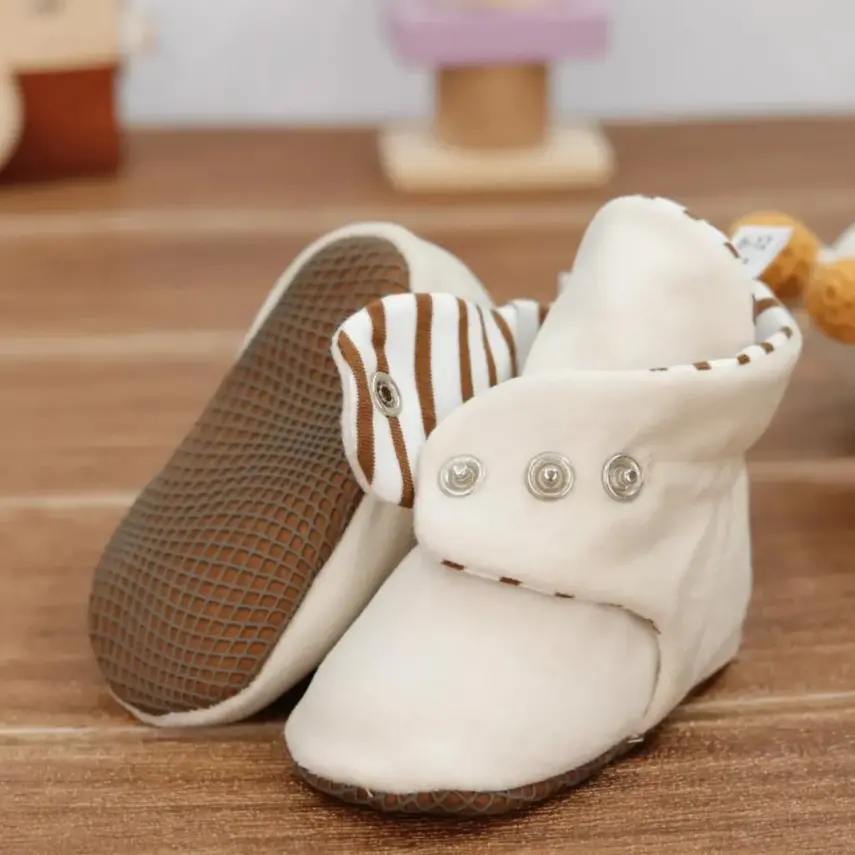 Ella Bonna Unisex Ev Botu Organik Pamuk Kaydırmaz Taban Krem - 2