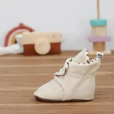 Ella Bonna Unisex Ev Botu Organik Pamuk Kaydırmaz Taban Krem - 3