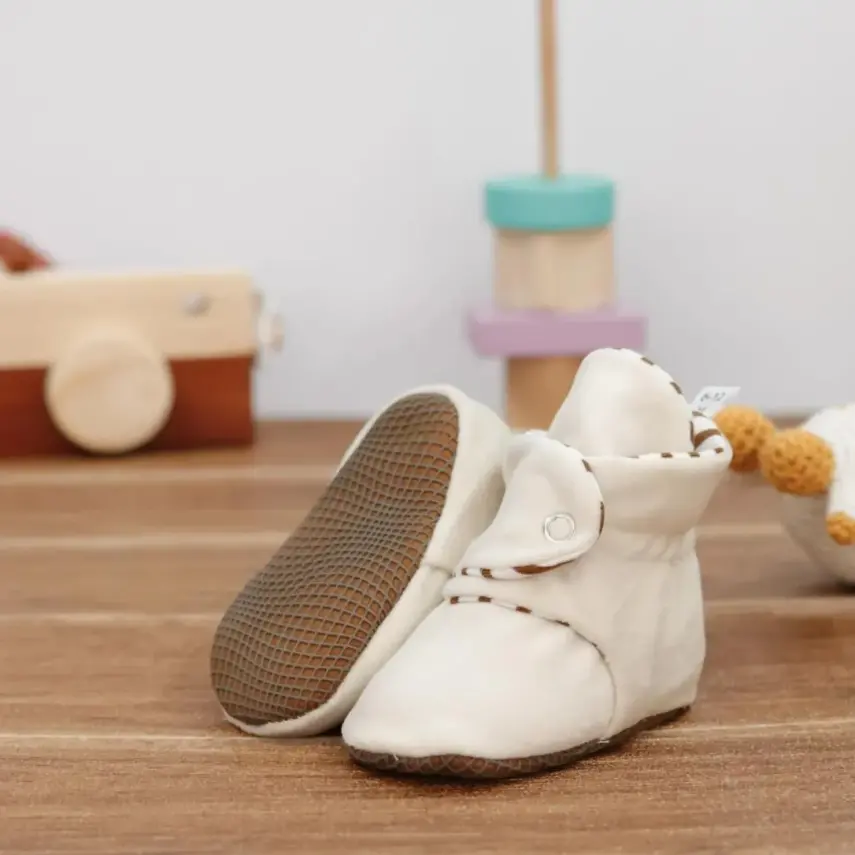 Ella Bonna Unisex Ev Botu Organik Pamuk Kaydırmaz Taban Krem - 6