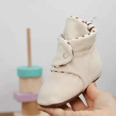 Ella Bonna Unisex Ev Botu Organik Pamuk Kaydırmaz Taban Krem - 4