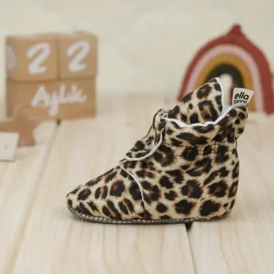 Ella Bonna Unisex Ev Botu Organik Pamuk Kaydırmaz Taban Leopar - 5