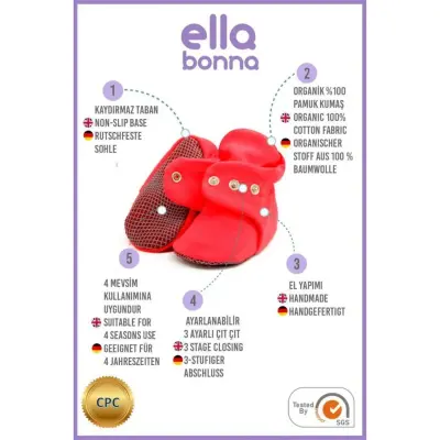 Ella Bonna Unisex Ev Botu Organik Pamuk Kaydırmaz Taban Nar Çiçeği - 10