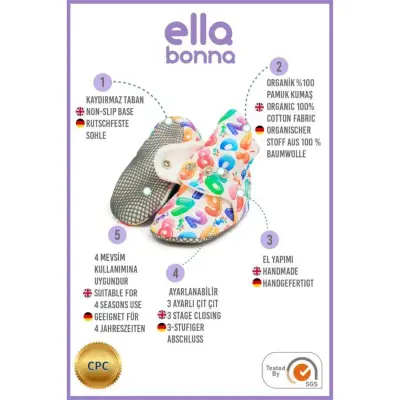 Ella Bonna Unisex Ev Botu Organik Pamuk Kaydırmaz Taban Numara - 3