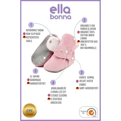 Ella Bonna Unisex Ev Botu Organik Pamuk Kaydırmaz Taban Pudra - 20