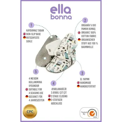 Ella Bonna Unisex Ev Botu Organik Pamuk Kaydırmaz Taban Şehir Hayatı - 4