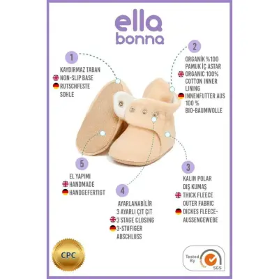 Ella Bonna Unisex Ev Terliği Polar Kaydırmaz Taban Bej - 4