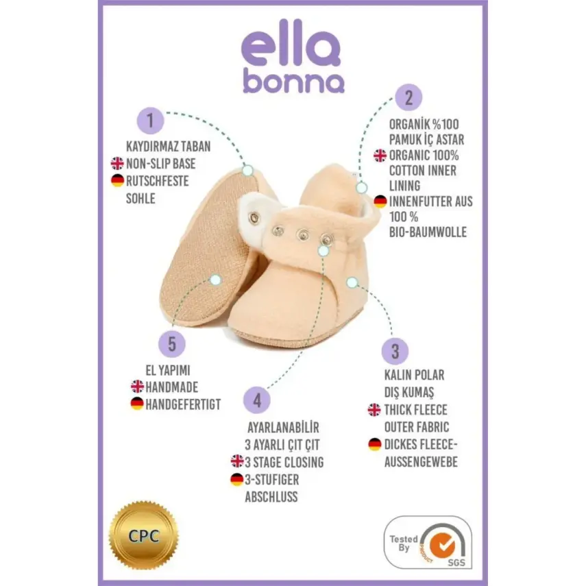 Ella Bonna Unisex Ev Terliği Polar Kaydırmaz Taban Bej - 4