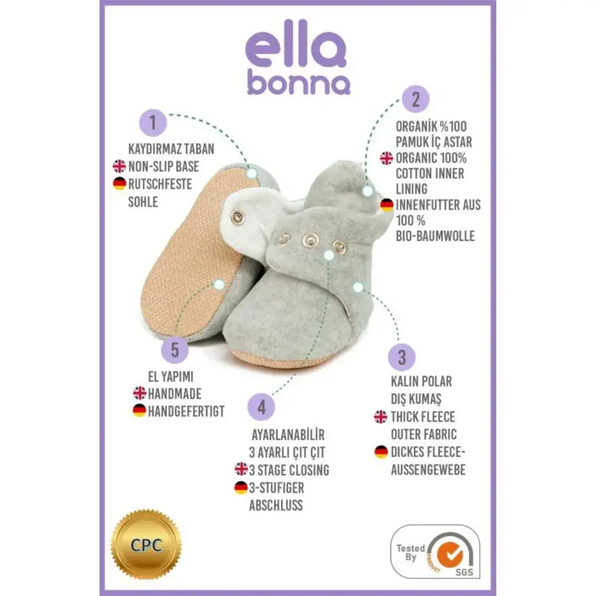 Ella Bonna Unisex Ev Terliği Polar Kaydırmaz Taban Gri - 10