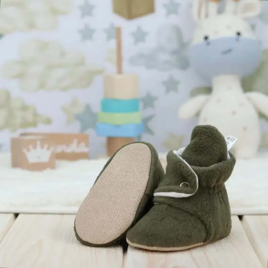 Ella Bonna Unisex Ev Terliği Polar Kaydırmaz Taban Haki - 5