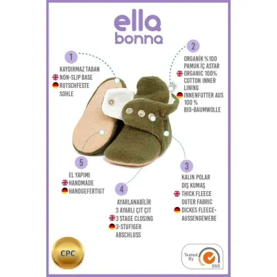 Ella Bonna Unisex Ev Terliği Polar Kaydırmaz Taban Haki - 3