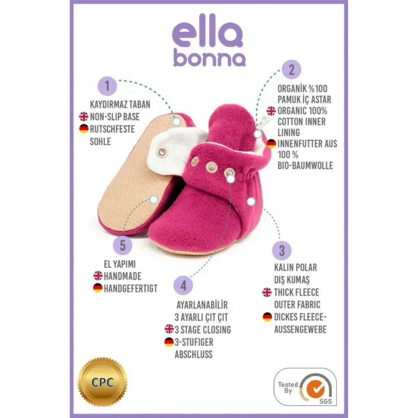 Ella Bonna Unisex Ev Terliği Polar Kaydırmaz Taban Mor - 16
