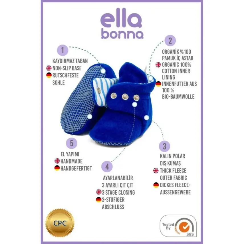 Ella Bonna Unisex Panduf Organik Kaydırmaz Taban Lacivert - 4