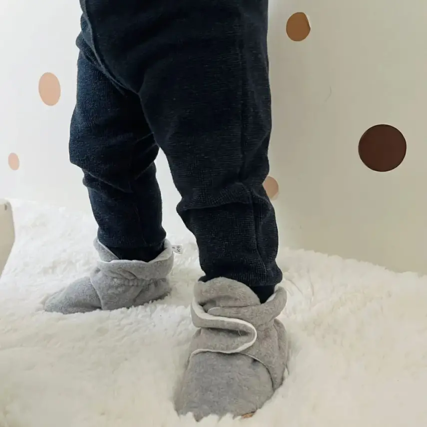 Ella Bonna Unisex Panduf Organik Pamuk Kaydırmaz Taban Açık Gri - 11