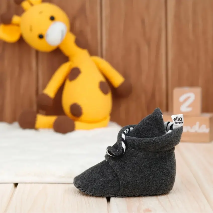 Ella Bonna Unisex Panduf Organik Pamuk Kaydırmaz Taban Antrasit - 6