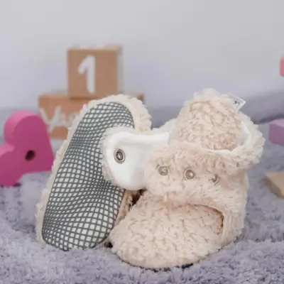 Ella Bonna Unisex Panduf Organik Pamuk Kaydırmaz Taban Bej - 16