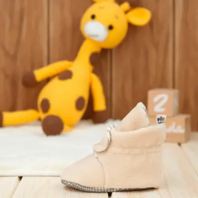 Ella Bonna Unisex Panduf Organik Pamuk Kaydırmaz Taban Bej - 12