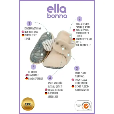 Ella Bonna Unisex Panduf Organik Pamuk Kaydırmaz Taban Bej - 15