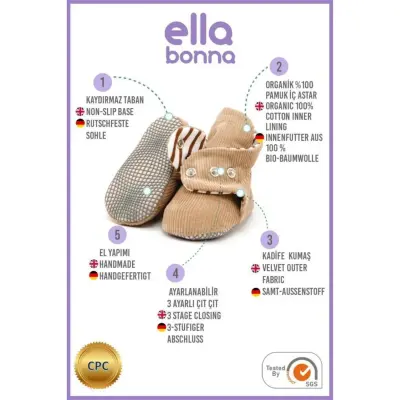 Ella Bonna Unisex Panduf Organik Pamuk Kaydırmaz Taban Bej - 20