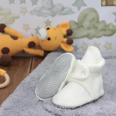 Ella Bonna Unisex Panduf Organik Pamuk Kaydırmaz Taban Beyaz - 6