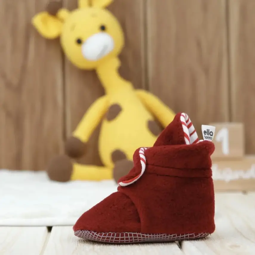 Ella Bonna Unisex Panduf Organik Pamuk Kaydırmaz Taban Bordo - 6