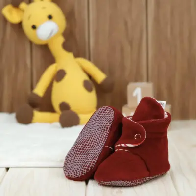 Ella Bonna Unisex Panduf Organik Pamuk Kaydırmaz Taban Bordo - 5