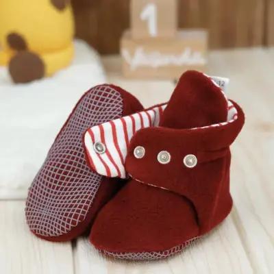 Ella Bonna Unisex Panduf Organik Pamuk Kaydırmaz Taban Bordo - 2