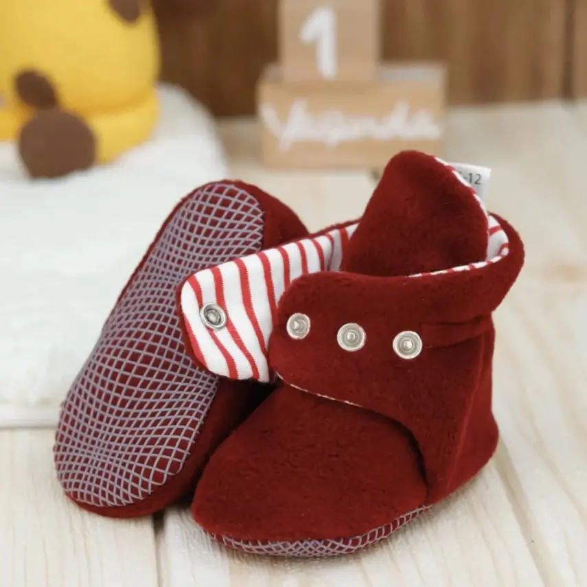 Ella Bonna Unisex Panduf Organik Pamuk Kaydırmaz Taban Bordo - 2