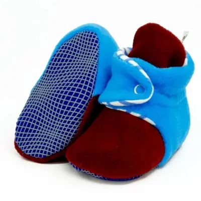 Ella Bonna Unisex Panduf Organik Pamuk Kaydırmaz Taban Bordo - Mavi 