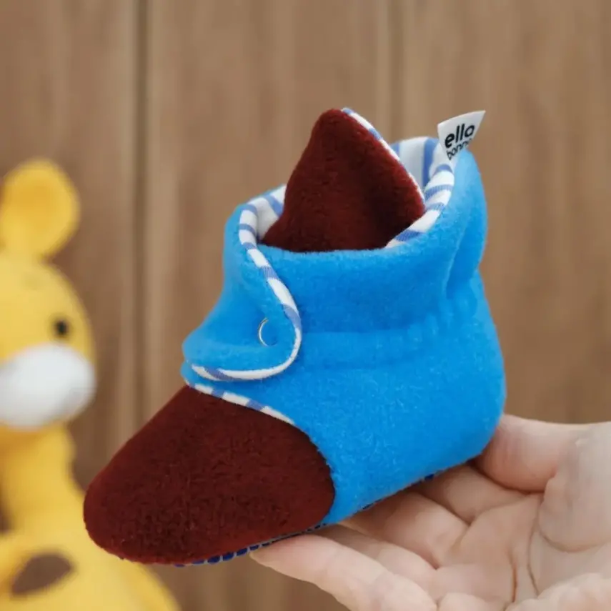 Ella Bonna Unisex Panduf Organik Pamuk Kaydırmaz Taban Bordo - Mavi - 4