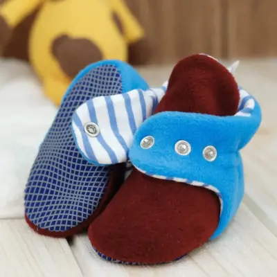 Ella Bonna Unisex Panduf Organik Pamuk Kaydırmaz Taban Bordo - Mavi - 2