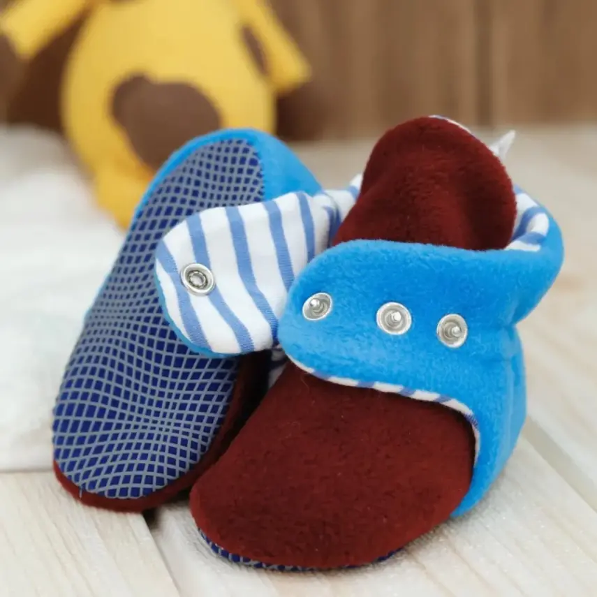 Ella Bonna Unisex Panduf Organik Pamuk Kaydırmaz Taban Bordo - Mavi - 2