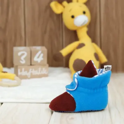 Ella Bonna Unisex Panduf Organik Pamuk Kaydırmaz Taban Bordo - Mavi - 6