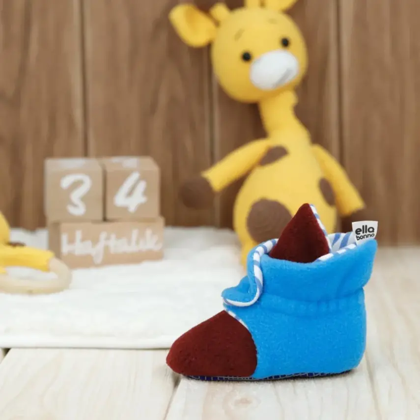 Ella Bonna Unisex Panduf Organik Pamuk Kaydırmaz Taban Bordo - Mavi - 6