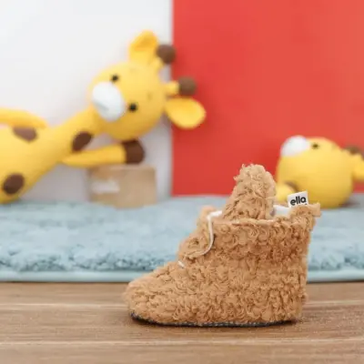 Ella Bonna Unisex Panduf Organik Pamuk Kaydırmaz Taban Kahverengi - 7