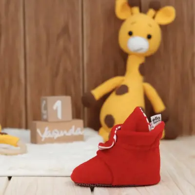 Ella Bonna Unisex Panduf Organik Pamuk Kaydırmaz Taban Kırmızı - 3