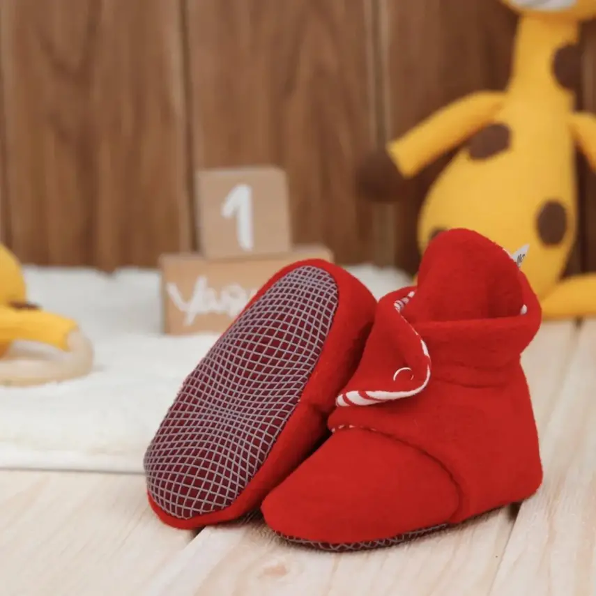 Ella Bonna Unisex Panduf Organik Pamuk Kaydırmaz Taban Kırmızı - 10