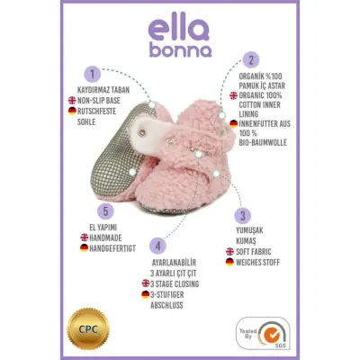 Ella Bonna Unisex Panduf Organik Pamuk Kaydırmaz Taban Pudra - 5