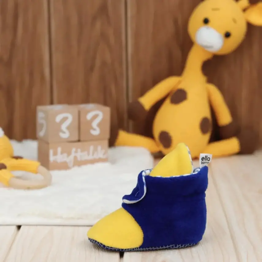 Ella Bonna Unisex Panduf Organik Pamuk Kaydırmaz Taban Sarı - Lacivert - 2