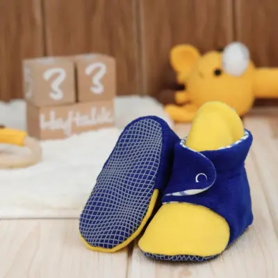 Ella Bonna Unisex Panduf Organik Pamuk Kaydırmaz Taban Sarı - Lacivert - 4