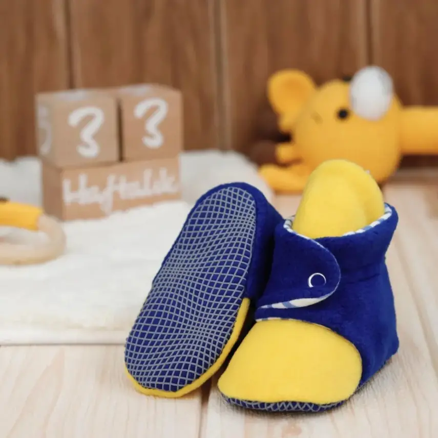 Ella Bonna Unisex Panduf Organik Pamuk Kaydırmaz Taban Sarı - Lacivert - 4