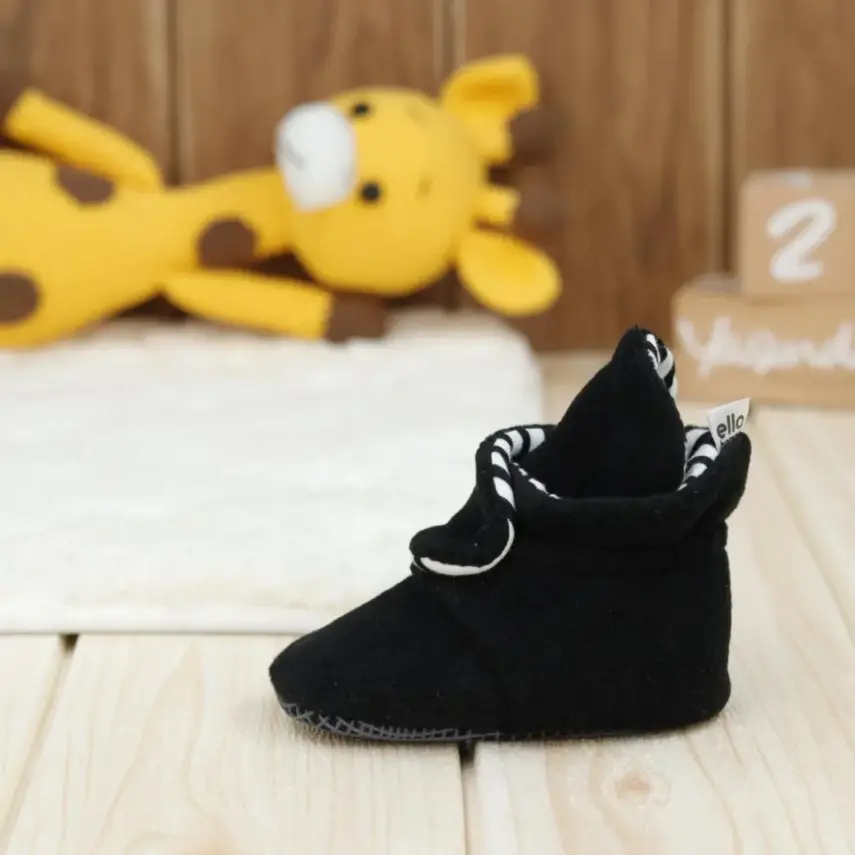 Ella Bonna Unisex Panduf Organik Pamuk Kaydırmaz Taban Siyah - 7