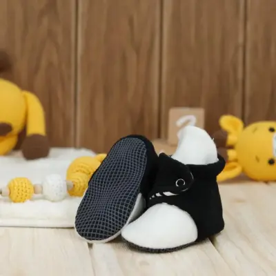 Ella Bonna Unisex Panduf Organik Pamuk Kaydırmaz Taban Siyah - Beyaz - 5