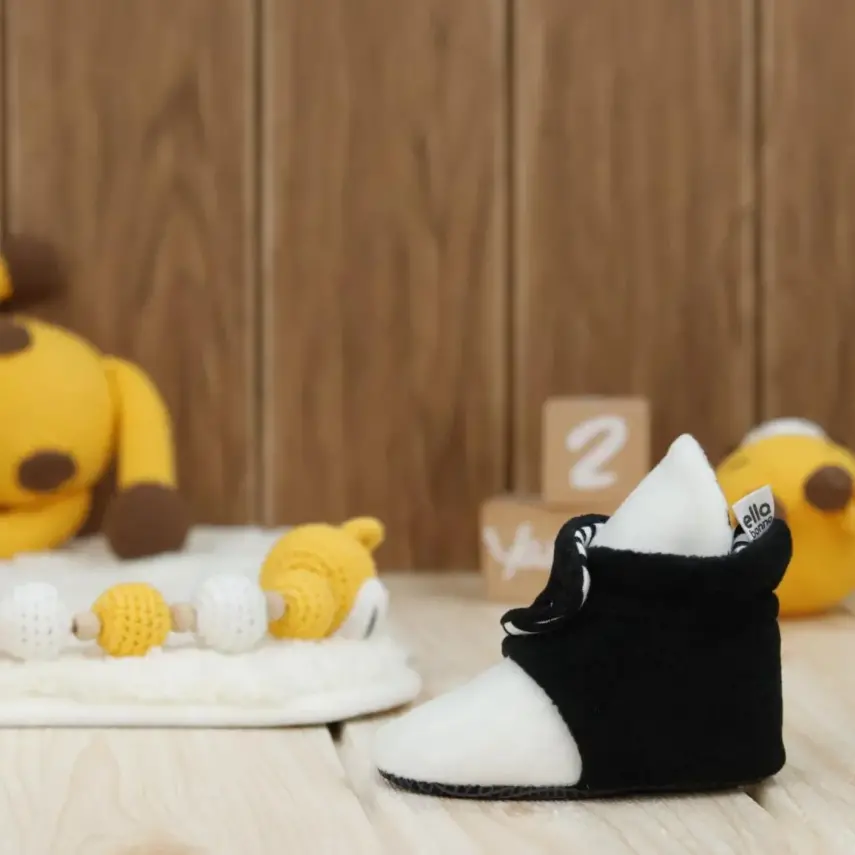 Ella Bonna Unisex Panduf Organik Pamuk Kaydırmaz Taban Siyah - Beyaz - 6