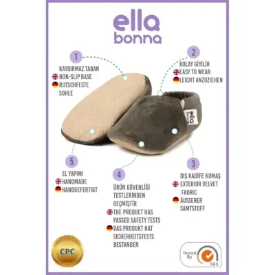 Ella Bonna Unisex Patik Kadife Kaydırmaz Taban Antrasit - 13