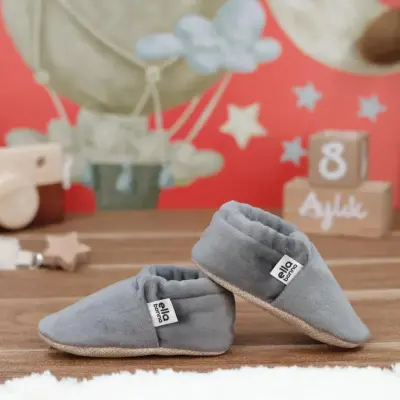 Ella Bonna Unisex Patik Kadife Kaydırmaz Taban Gri - 11