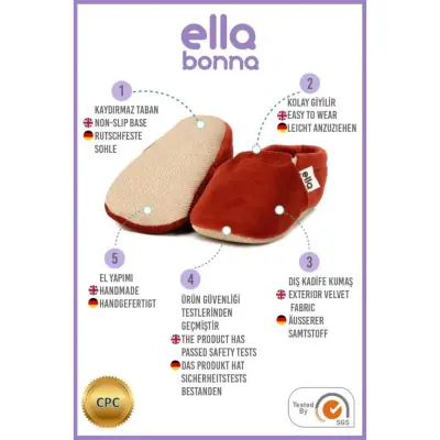 Ella Bonna Unisex Patik Kadife Kaydırmaz Taban Kiremit - 6