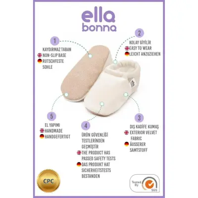 Ella Bonna Unisex Patik Kadife Kaydırmaz Taban Krem - 3