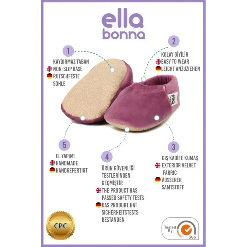 Ella Bonna Unisex Patik Kadife Kaydırmaz Taban Mor - 4
